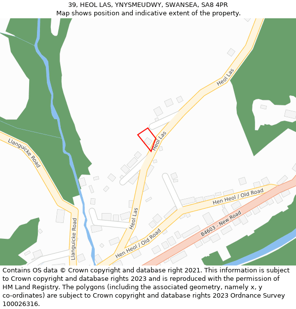 39, HEOL LAS, YNYSMEUDWY, SWANSEA, SA8 4PR: Location map and indicative extent of plot