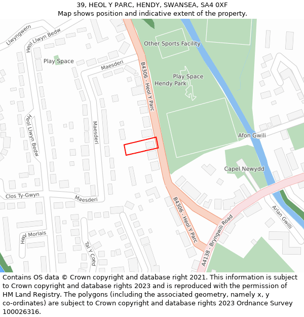 39, HEOL Y PARC, HENDY, SWANSEA, SA4 0XF: Location map and indicative extent of plot