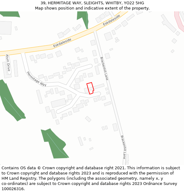 39, HERMITAGE WAY, SLEIGHTS, WHITBY, YO22 5HG: Location map and indicative extent of plot