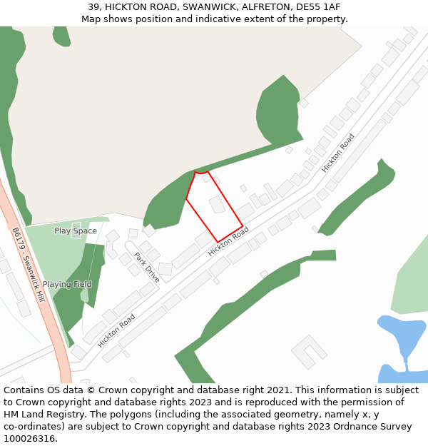 39, HICKTON ROAD, SWANWICK, ALFRETON, DE55 1AF: Location map and indicative extent of plot