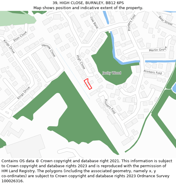 39, HIGH CLOSE, BURNLEY, BB12 6PS: Location map and indicative extent of plot