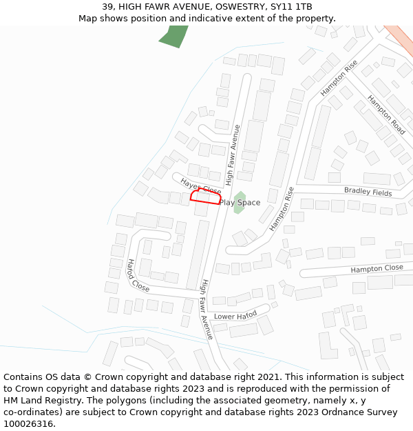 39, HIGH FAWR AVENUE, OSWESTRY, SY11 1TB: Location map and indicative extent of plot