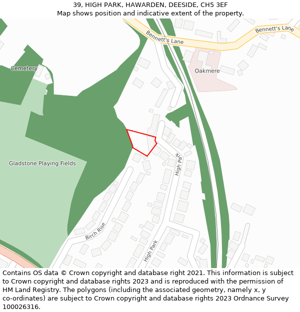 39, HIGH PARK, HAWARDEN, DEESIDE, CH5 3EF: Location map and indicative extent of plot