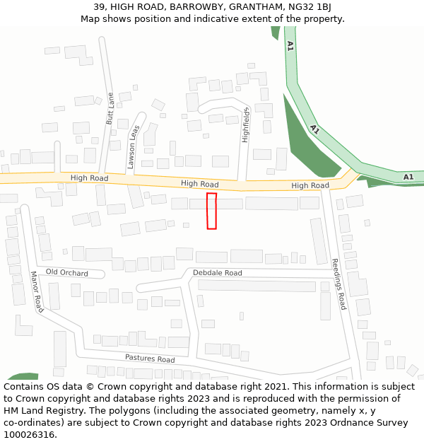 39, HIGH ROAD, BARROWBY, GRANTHAM, NG32 1BJ: Location map and indicative extent of plot