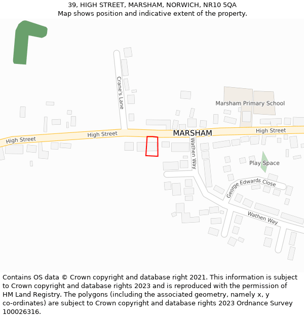 39, HIGH STREET, MARSHAM, NORWICH, NR10 5QA: Location map and indicative extent of plot