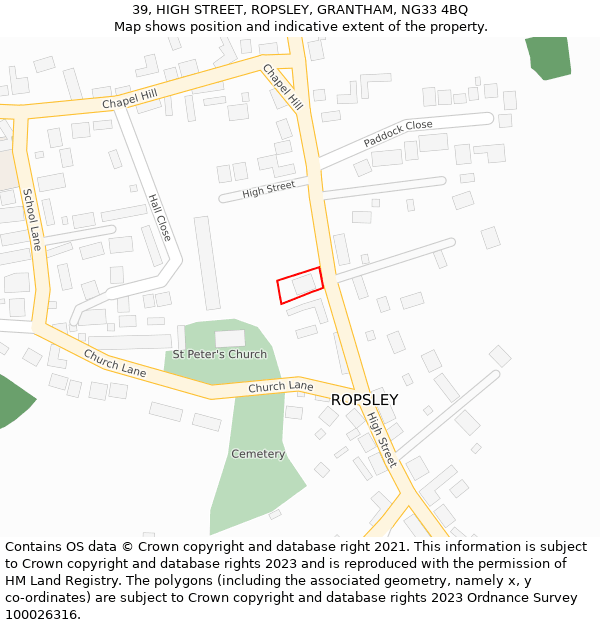 39, HIGH STREET, ROPSLEY, GRANTHAM, NG33 4BQ: Location map and indicative extent of plot