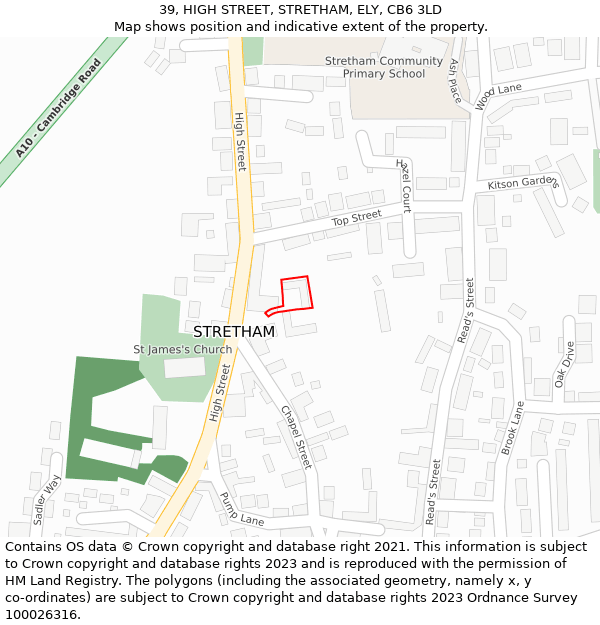 39, HIGH STREET, STRETHAM, ELY, CB6 3LD: Location map and indicative extent of plot