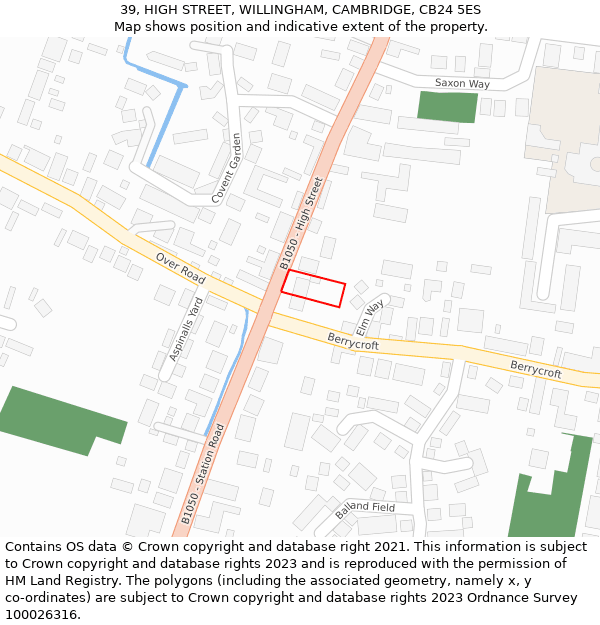 39, HIGH STREET, WILLINGHAM, CAMBRIDGE, CB24 5ES: Location map and indicative extent of plot