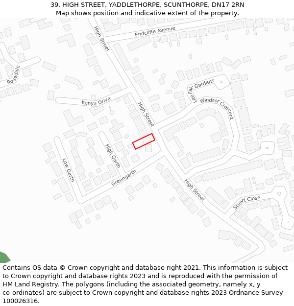 39, HIGH STREET, YADDLETHORPE, SCUNTHORPE, DN17 2RN: Location map and indicative extent of plot