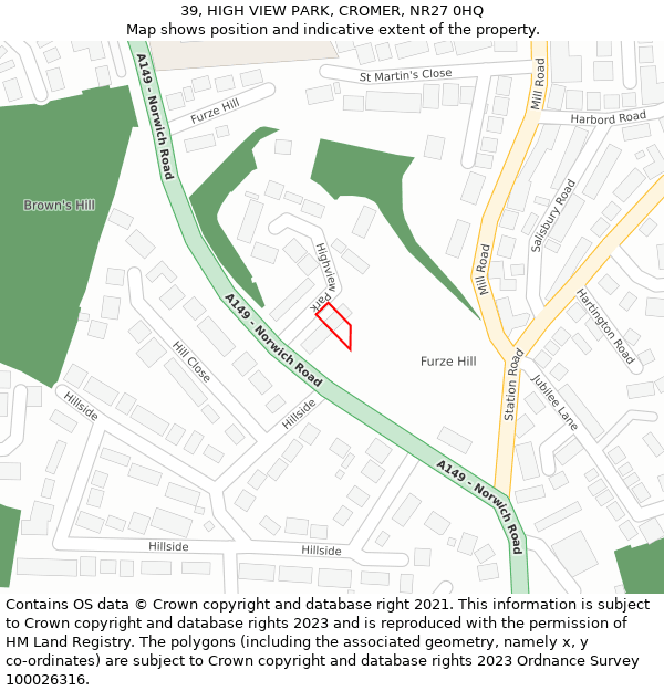 39, HIGH VIEW PARK, CROMER, NR27 0HQ: Location map and indicative extent of plot