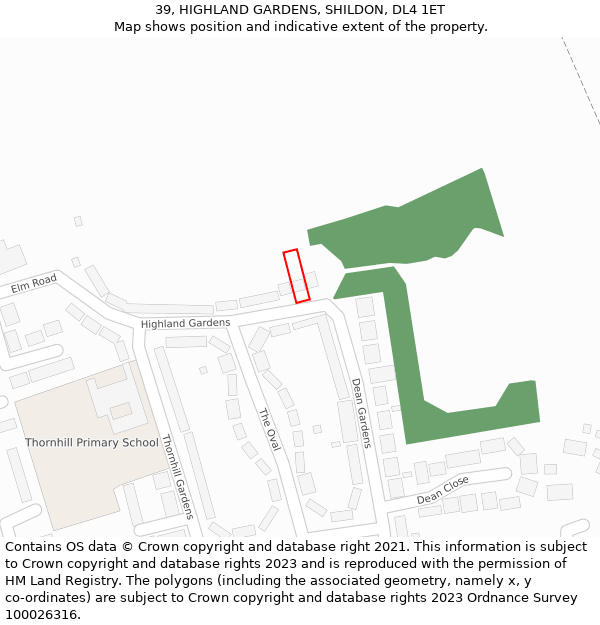 39, HIGHLAND GARDENS, SHILDON, DL4 1ET: Location map and indicative extent of plot