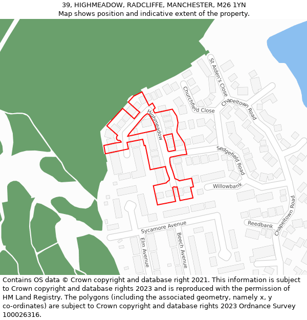 39, HIGHMEADOW, RADCLIFFE, MANCHESTER, M26 1YN: Location map and indicative extent of plot