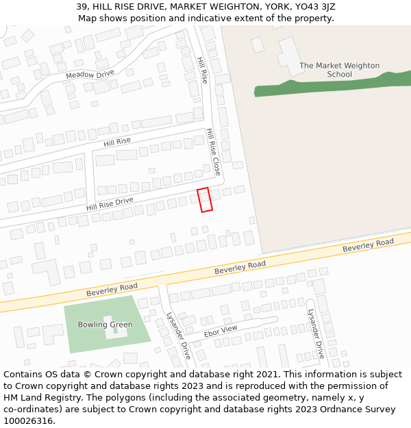 39, HILL RISE DRIVE, MARKET WEIGHTON, YORK, YO43 3JZ: Location map and indicative extent of plot