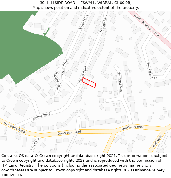 39, HILLSIDE ROAD, HESWALL, WIRRAL, CH60 0BJ: Location map and indicative extent of plot