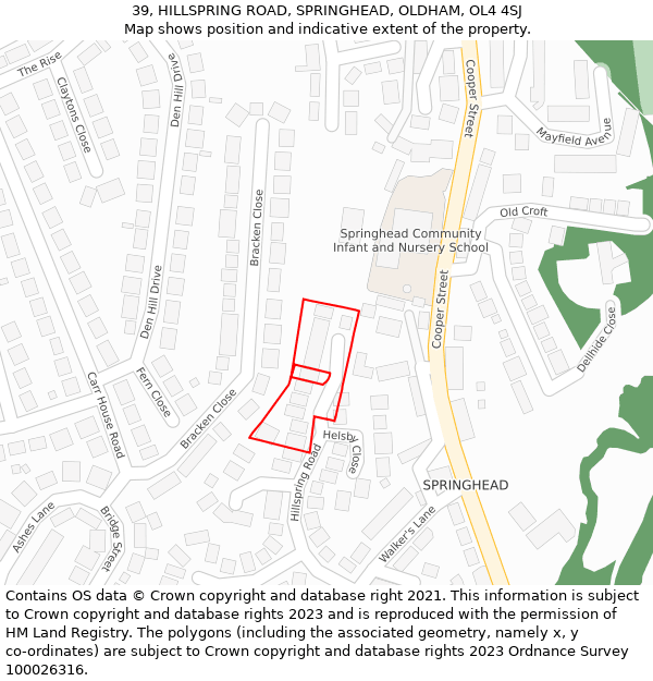 39, HILLSPRING ROAD, SPRINGHEAD, OLDHAM, OL4 4SJ: Location map and indicative extent of plot