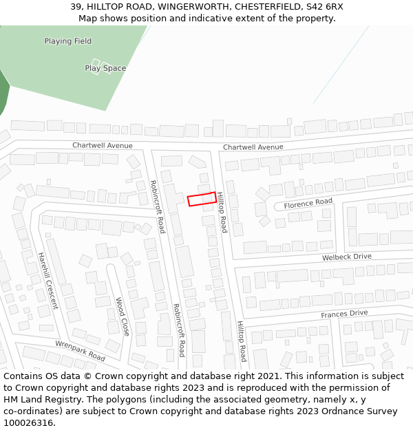 39, HILLTOP ROAD, WINGERWORTH, CHESTERFIELD, S42 6RX: Location map and indicative extent of plot