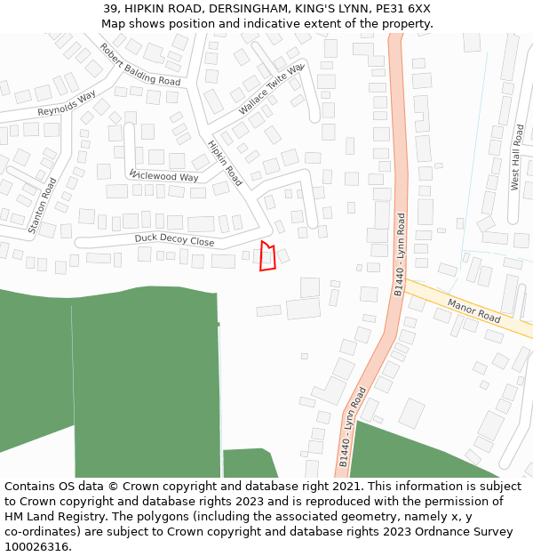 39, HIPKIN ROAD, DERSINGHAM, KING'S LYNN, PE31 6XX: Location map and indicative extent of plot