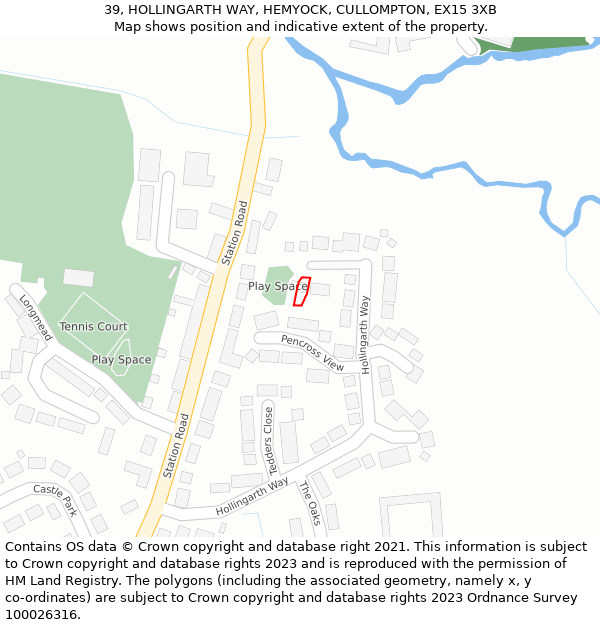 39, HOLLINGARTH WAY, HEMYOCK, CULLOMPTON, EX15 3XB: Location map and indicative extent of plot