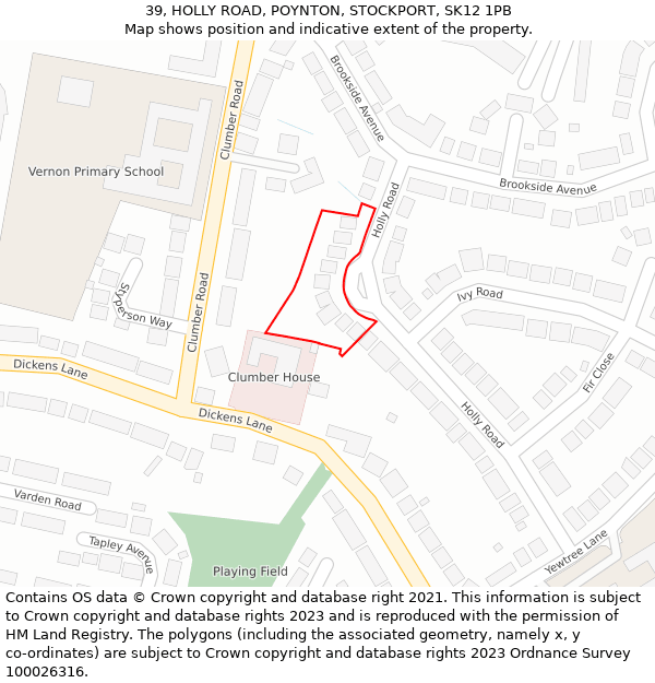 39, HOLLY ROAD, POYNTON, STOCKPORT, SK12 1PB: Location map and indicative extent of plot
