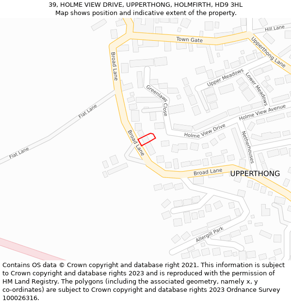 39, HOLME VIEW DRIVE, UPPERTHONG, HOLMFIRTH, HD9 3HL: Location map and indicative extent of plot