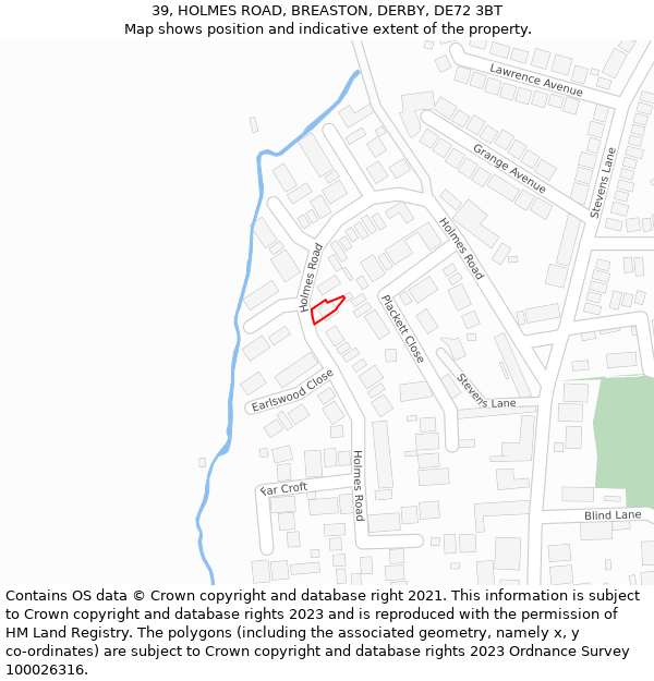 39, HOLMES ROAD, BREASTON, DERBY, DE72 3BT: Location map and indicative extent of plot