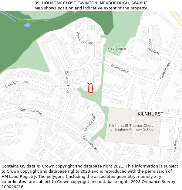 39, HOLMOAK CLOSE, SWINTON, MEXBOROUGH, S64 8UF: Location map and indicative extent of plot