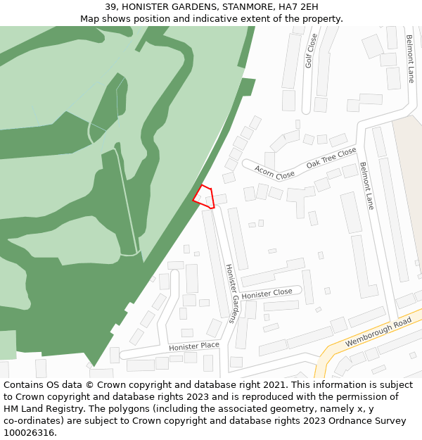 39, HONISTER GARDENS, STANMORE, HA7 2EH: Location map and indicative extent of plot