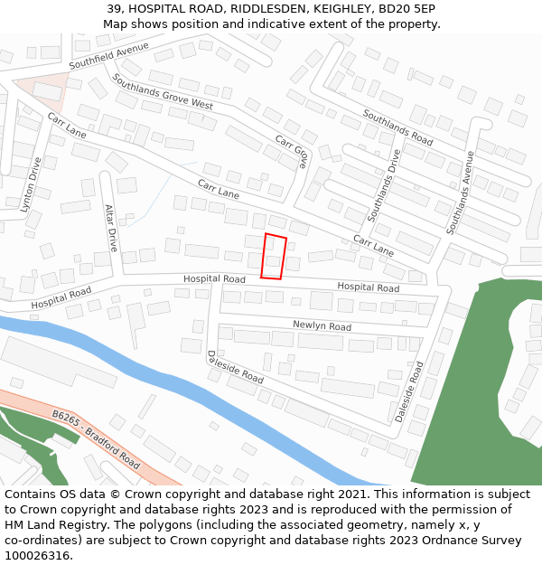 39, HOSPITAL ROAD, RIDDLESDEN, KEIGHLEY, BD20 5EP: Location map and indicative extent of plot