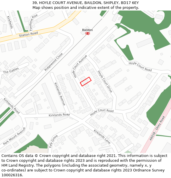 39, HOYLE COURT AVENUE, BAILDON, SHIPLEY, BD17 6EY: Location map and indicative extent of plot