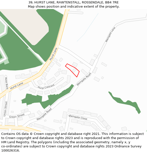 39, HURST LANE, RAWTENSTALL, ROSSENDALE, BB4 7RE: Location map and indicative extent of plot