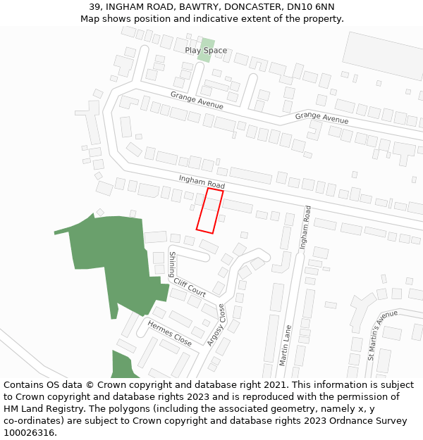 39, INGHAM ROAD, BAWTRY, DONCASTER, DN10 6NN: Location map and indicative extent of plot