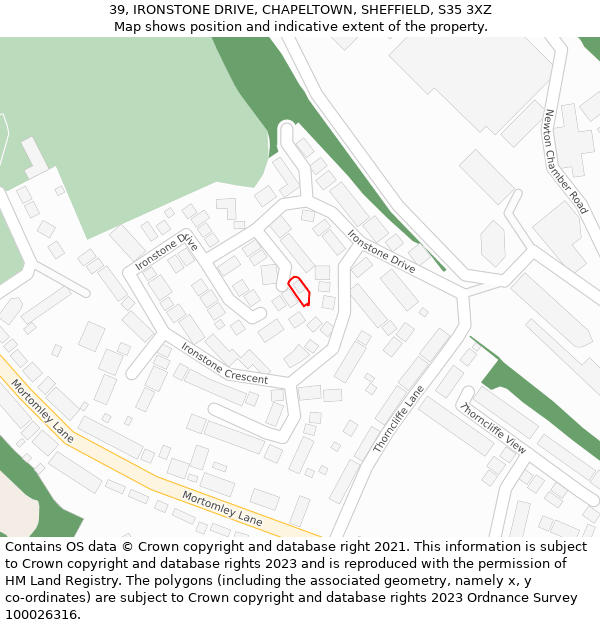 39, IRONSTONE DRIVE, CHAPELTOWN, SHEFFIELD, S35 3XZ: Location map and indicative extent of plot