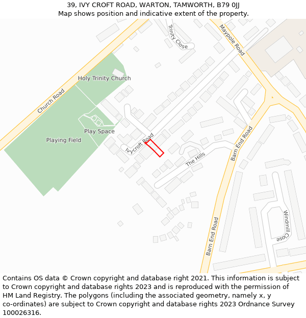 39, IVY CROFT ROAD, WARTON, TAMWORTH, B79 0JJ: Location map and indicative extent of plot