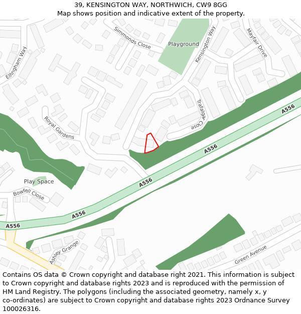 39, KENSINGTON WAY, NORTHWICH, CW9 8GG: Location map and indicative extent of plot