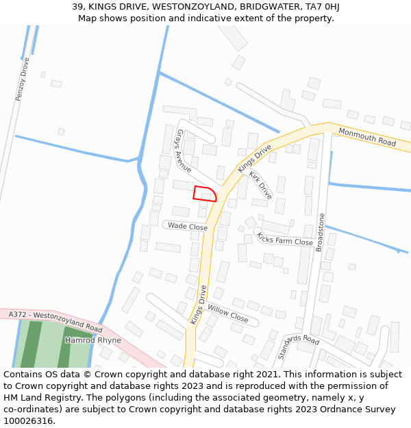 39, KINGS DRIVE, WESTONZOYLAND, BRIDGWATER, TA7 0HJ: Location map and indicative extent of plot