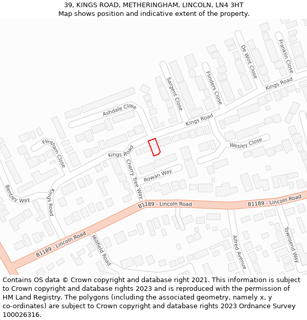 39, KINGS ROAD, METHERINGHAM, LINCOLN, LN4 3HT: Location map and indicative extent of plot