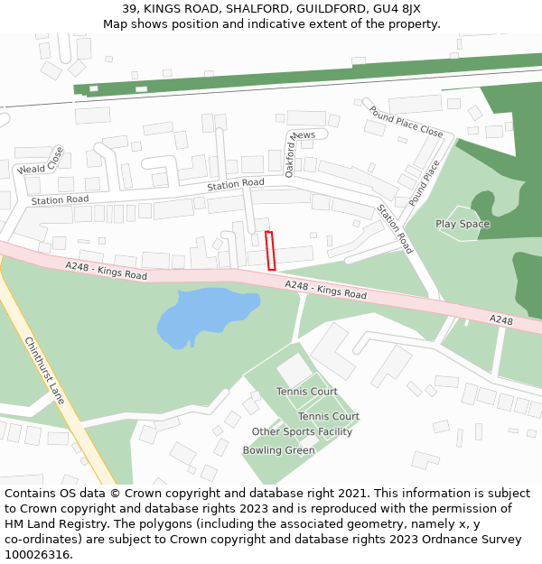 39, KINGS ROAD, SHALFORD, GUILDFORD, GU4 8JX: Location map and indicative extent of plot