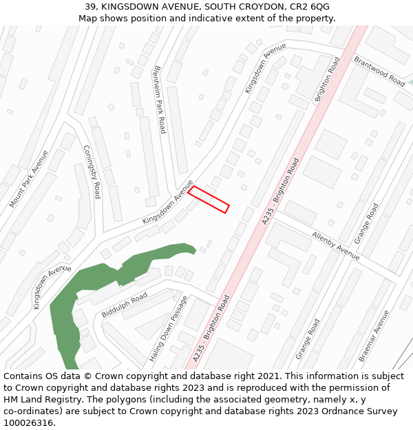 39, KINGSDOWN AVENUE, SOUTH CROYDON, CR2 6QG: Location map and indicative extent of plot