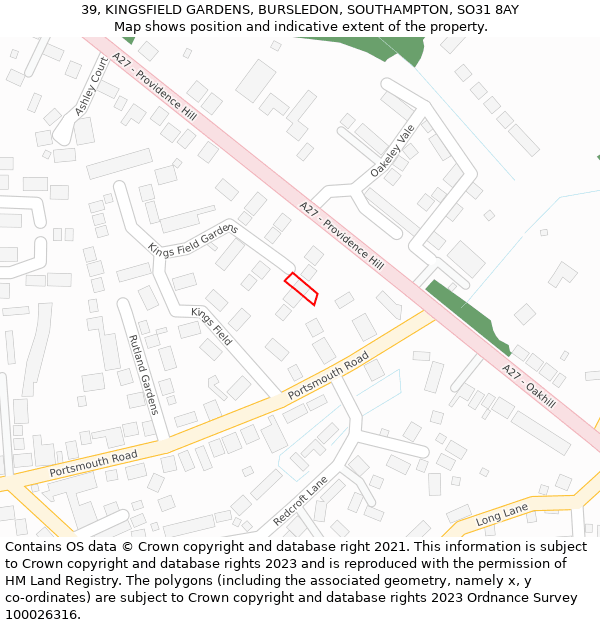 39, KINGSFIELD GARDENS, BURSLEDON, SOUTHAMPTON, SO31 8AY: Location map and indicative extent of plot