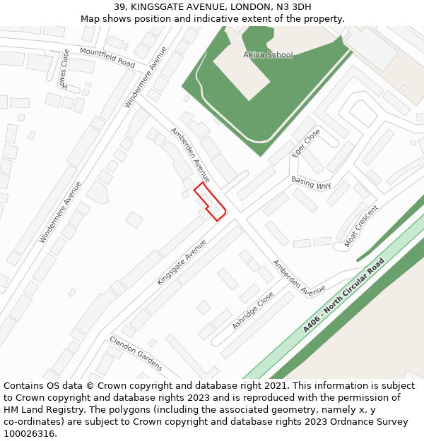 39, KINGSGATE AVENUE, LONDON, N3 3DH: Location map and indicative extent of plot