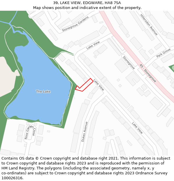 39, LAKE VIEW, EDGWARE, HA8 7SA: Location map and indicative extent of plot
