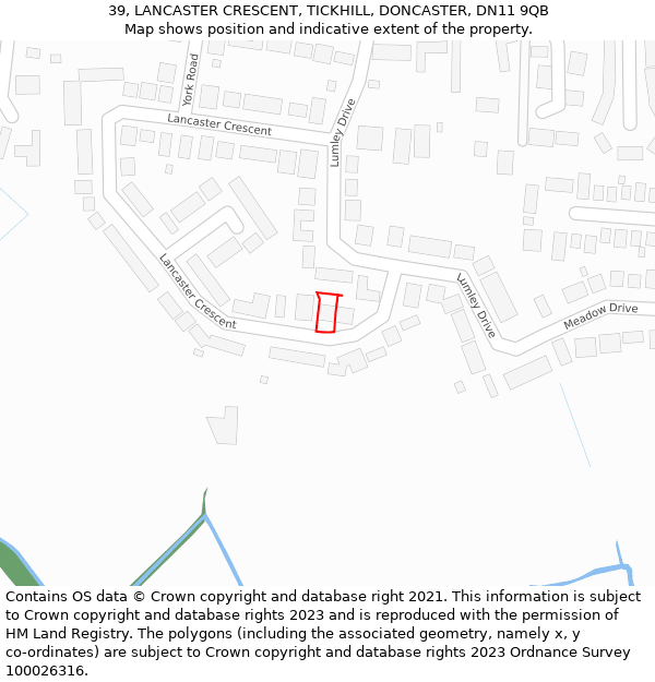 39, LANCASTER CRESCENT, TICKHILL, DONCASTER, DN11 9QB: Location map and indicative extent of plot