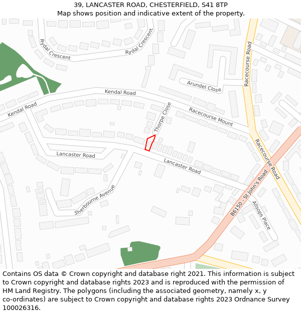 39, LANCASTER ROAD, CHESTERFIELD, S41 8TP: Location map and indicative extent of plot