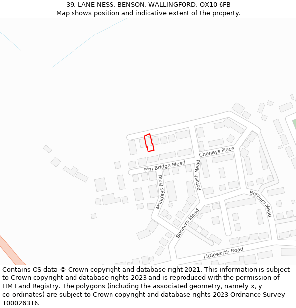 39, LANE NESS, BENSON, WALLINGFORD, OX10 6FB: Location map and indicative extent of plot