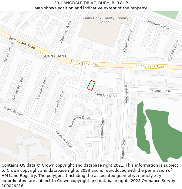 39, LANGDALE DRIVE, BURY, BL9 8HP: Location map and indicative extent of plot
