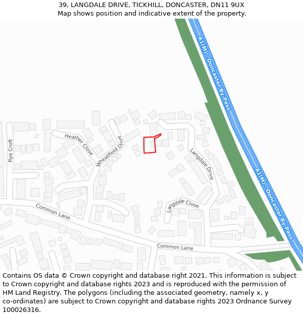 39, LANGDALE DRIVE, TICKHILL, DONCASTER, DN11 9UX: Location map and indicative extent of plot