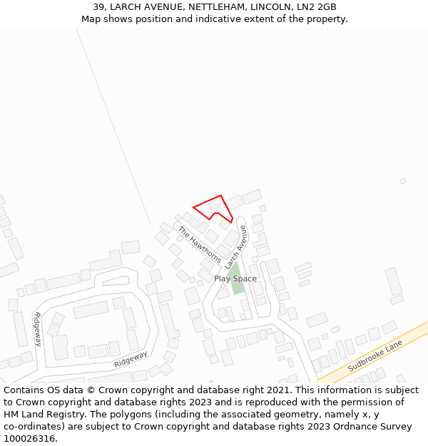 39, LARCH AVENUE, NETTLEHAM, LINCOLN, LN2 2GB: Location map and indicative extent of plot