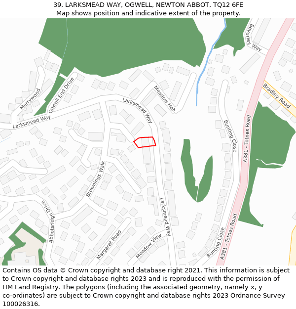 39, LARKSMEAD WAY, OGWELL, NEWTON ABBOT, TQ12 6FE: Location map and indicative extent of plot