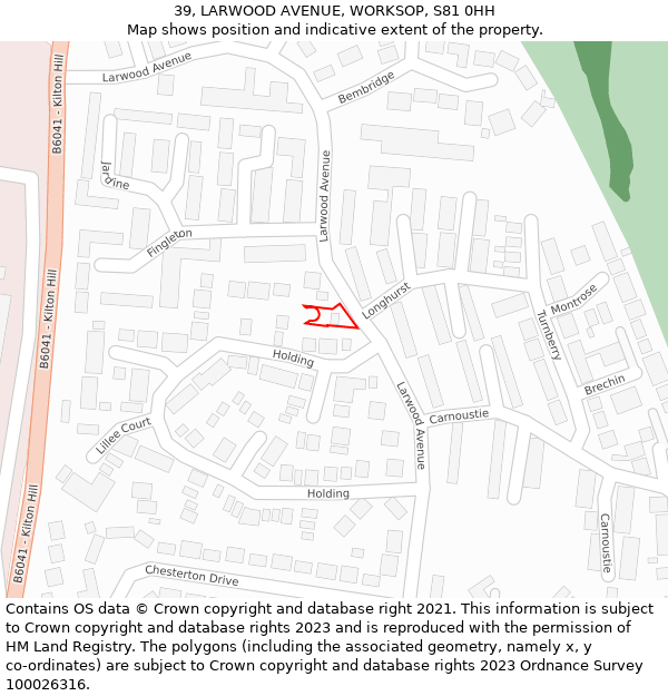 39, LARWOOD AVENUE, WORKSOP, S81 0HH: Location map and indicative extent of plot