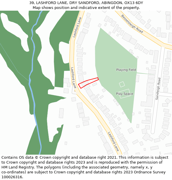 39, LASHFORD LANE, DRY SANDFORD, ABINGDON, OX13 6DY: Location map and indicative extent of plot